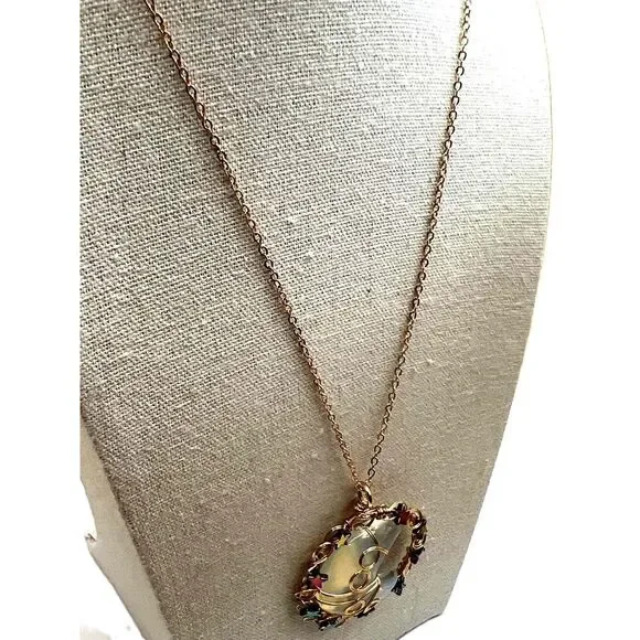 New Opal Copper Wire Wrapped Moon Pendant Gold Tone Necklace - Picture 10 of 13